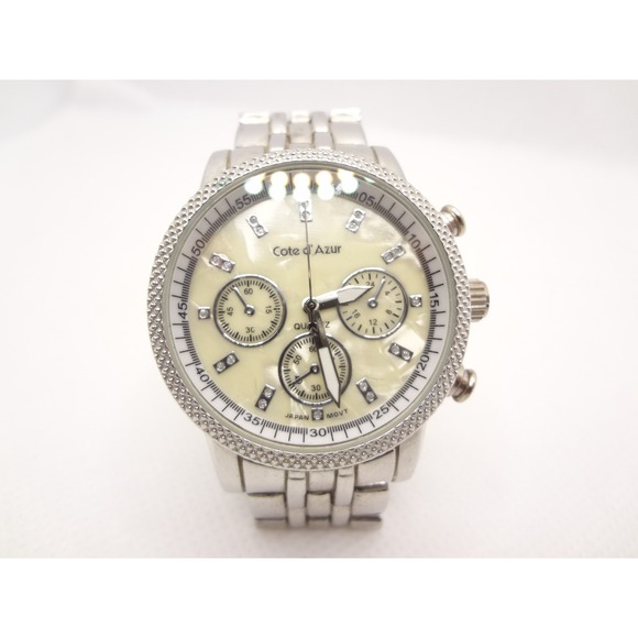 Cote d'Azur Other - Cote d'Azur Chronograph Watch Silver MOP Dial Good Crystal Accents Japanese